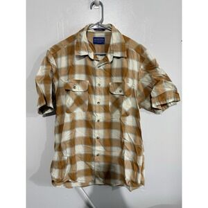 Pendleton Tan Plaid‎ Men's Hiker Shirt Size L Cotton Blend